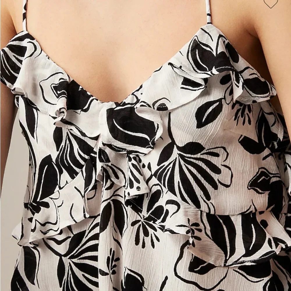 J. Crew Black and White Floral Ruffle Cami